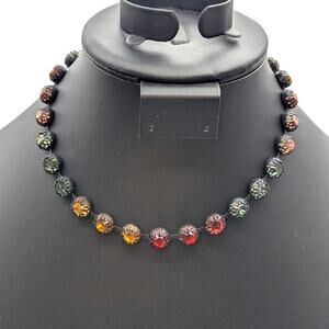 Zara Multi-Fall-Color Rhinestone Gunmetal Choker Necklace 12-15"